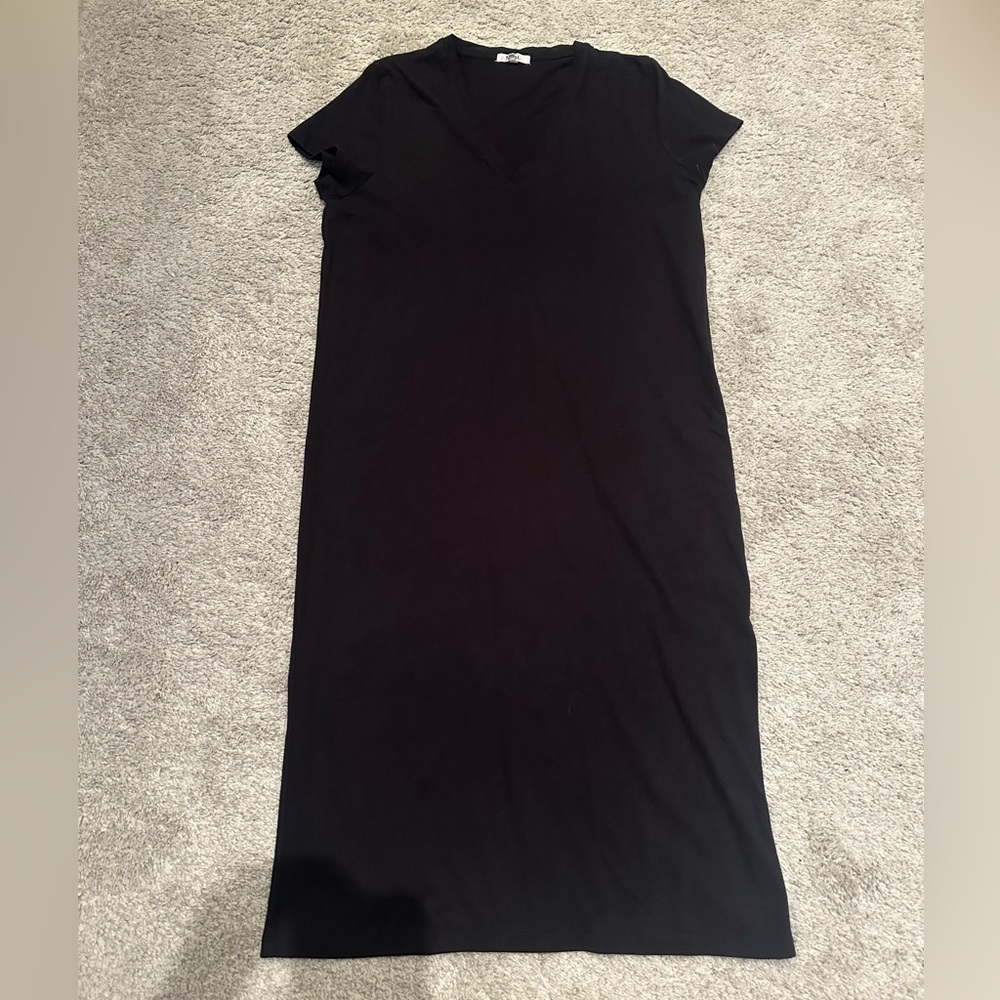 Noul (Oak and Fort brand) Cotton V-Neck T-Shirt Dress w Side Slit - Black Size S